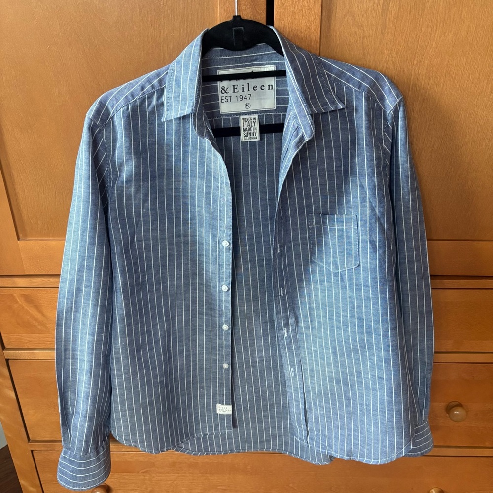 Frank & Eileen Relaxed Navy Striped Button Up Shirt - Picture 3 of 13